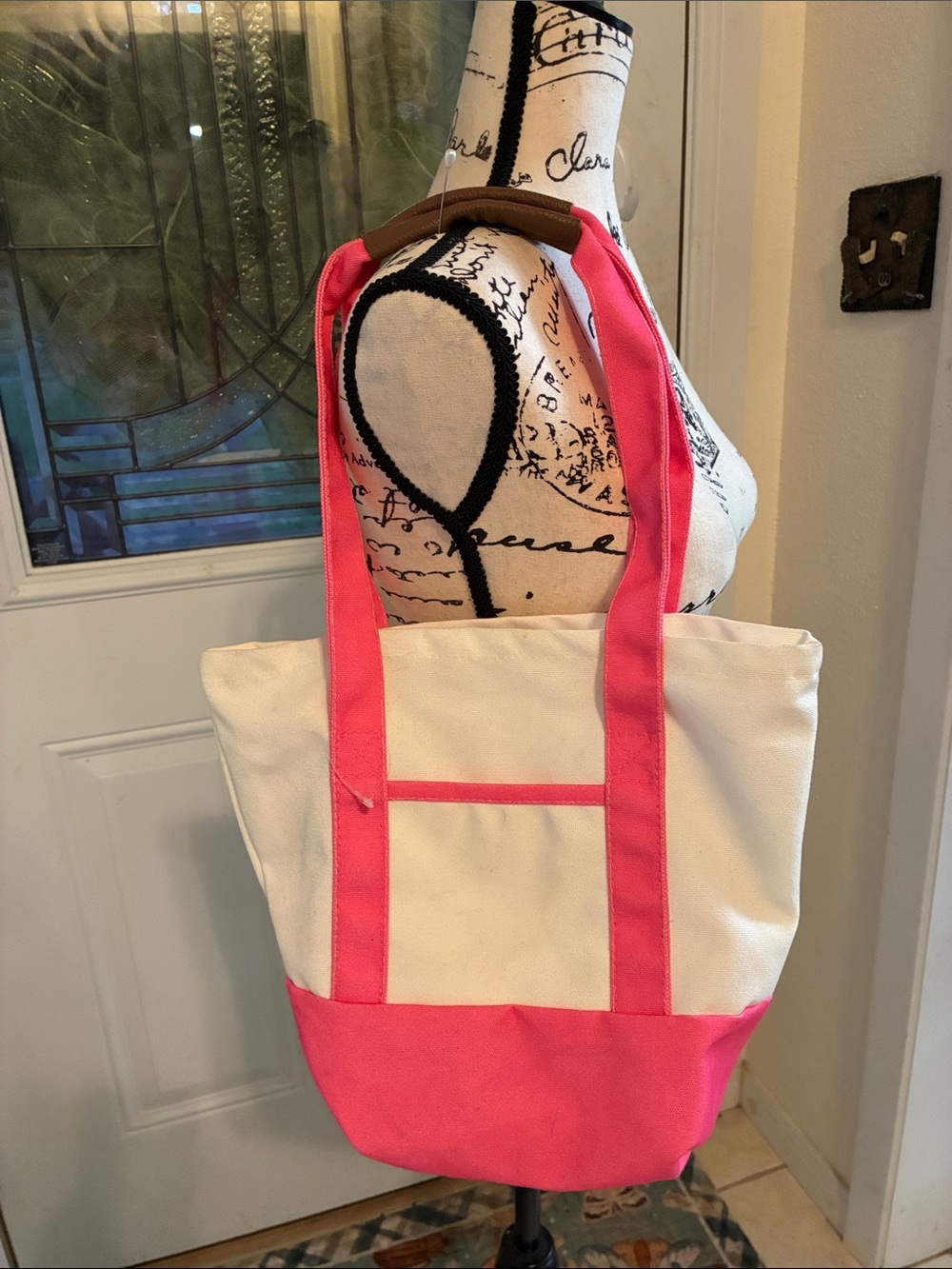 Canvas Tote with Pink Trim - Unbranded